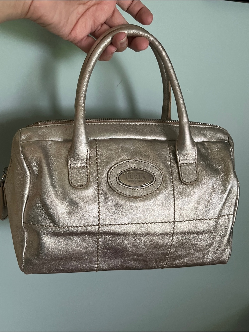 FURLA Small Silver Top Handle Bag Made in Italy